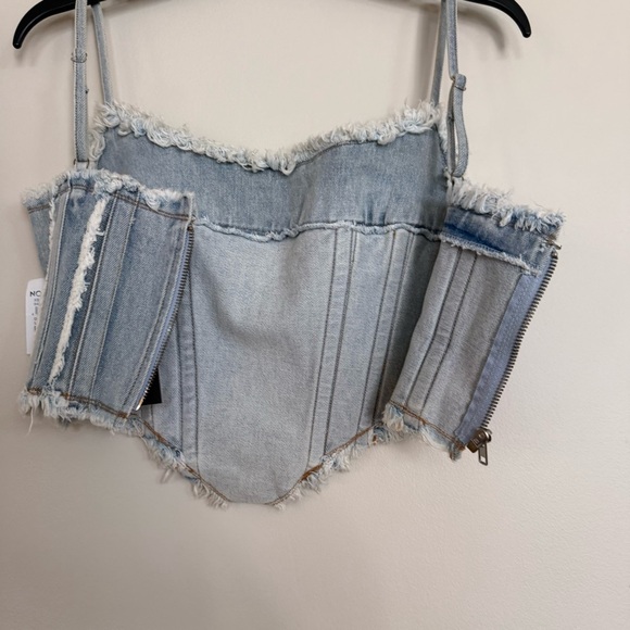 By.Dyln 100% Cotton Sleeveless Light Blue Frayed Corset Montanna Denim Top - Picture 13 of 15
